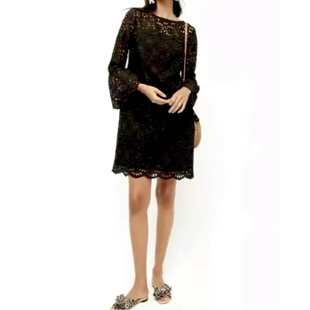 J.Crew Bell-sleeve Dress in Embroidered Eyelet size 2 black